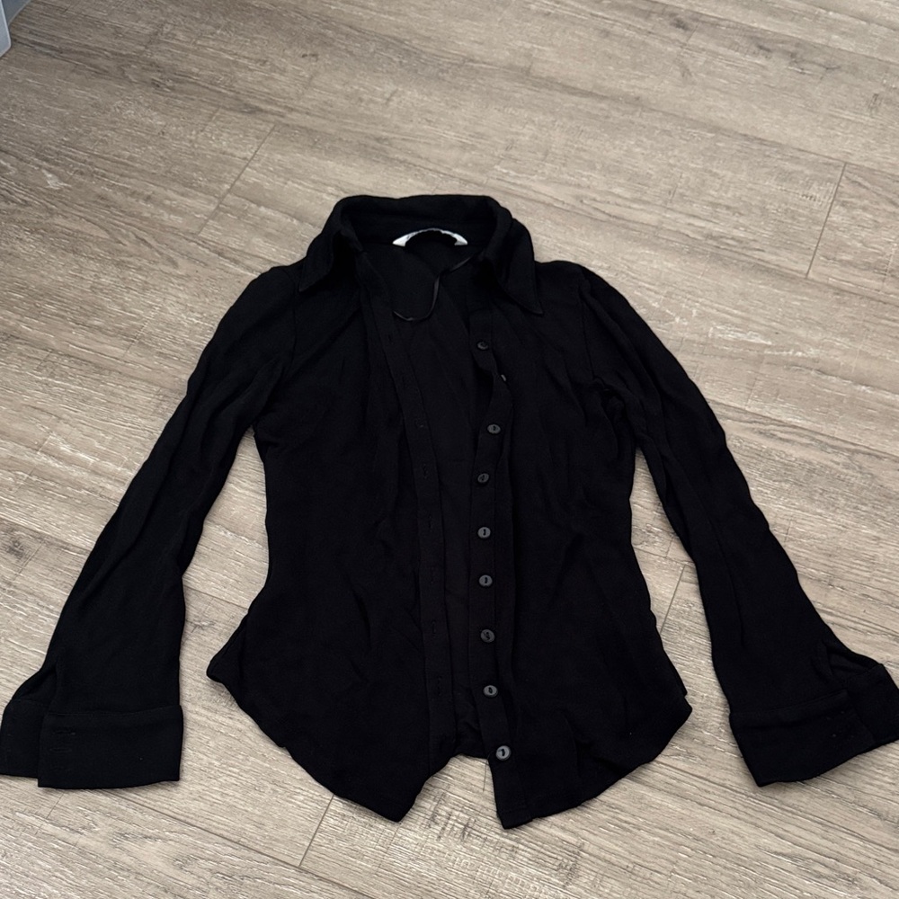 Zara Black Button-Down Shirt with Collared Neck